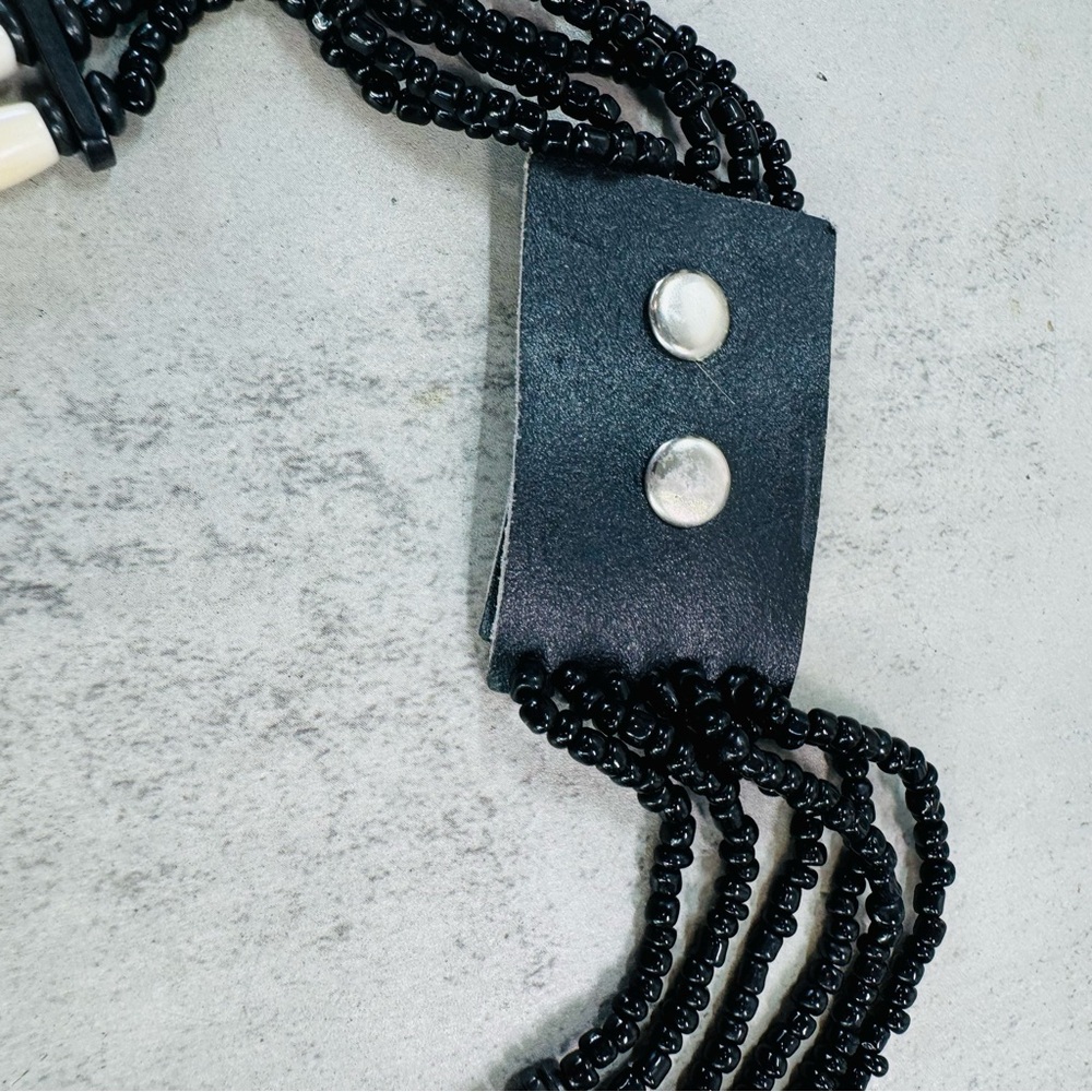 Vintage Artisan Handmade Bone, Glass and Horn Tribal Necklace 18-20 in. - Picture 6 of 15